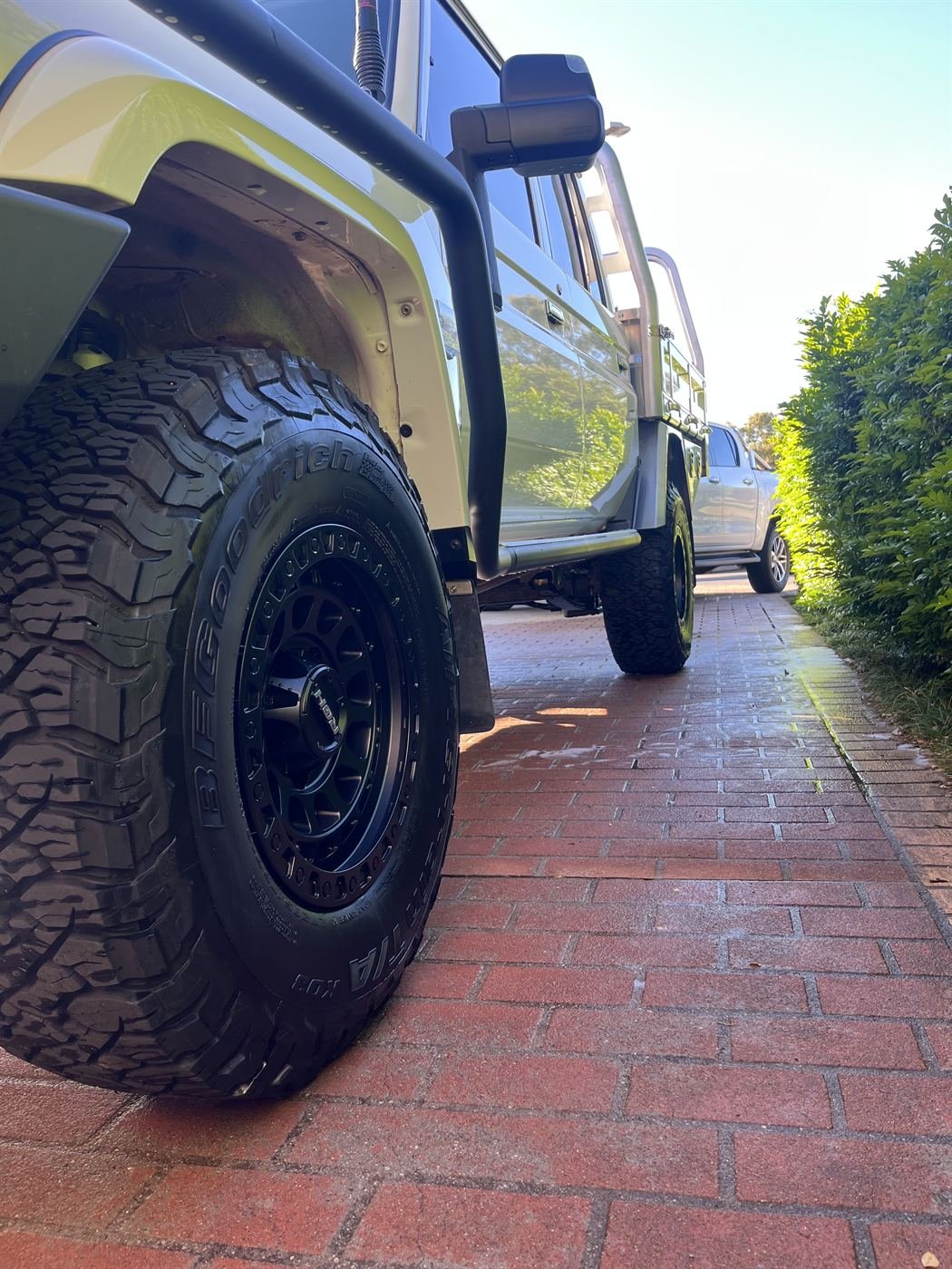 Detailed off-road wheel and tyre on a LandCruiser